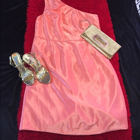 Coral One Shoulder Dress Sz 14 - Picture 1 of 2